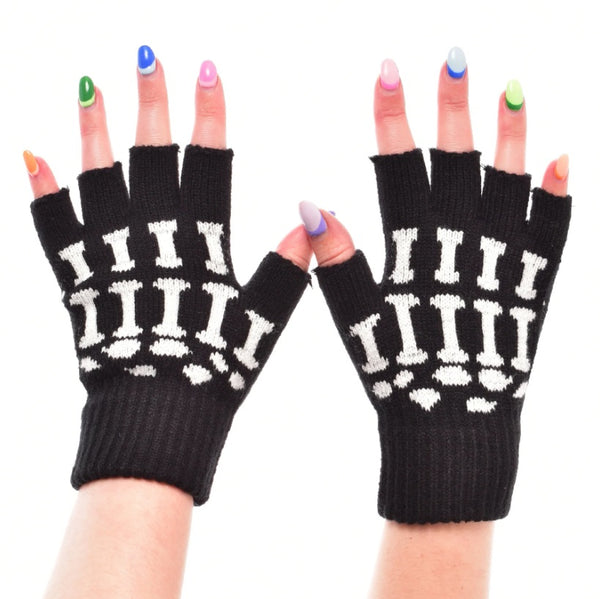 Gloves - Black/White Bones