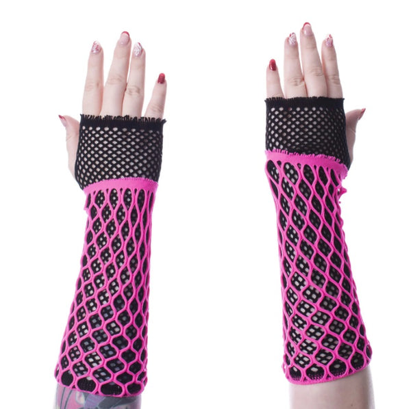 Gloves - Lolita Mesh Pink/Black