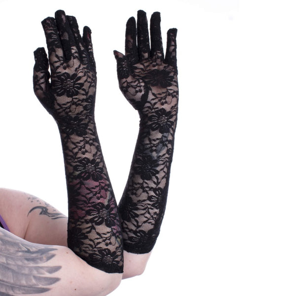 Gloves - Black Long Lace