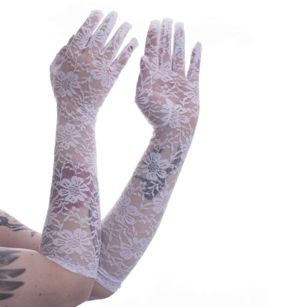Gloves - White Long Lace