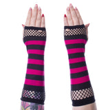 Gloves - Striped Mesh Black/Pink