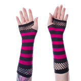 Gloves - Striped Mesh Black/Pink