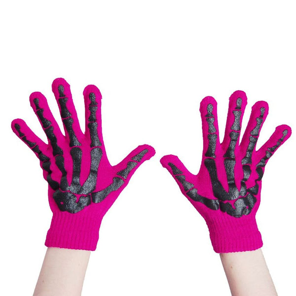 Gloves - Pink / Black Skeleton
