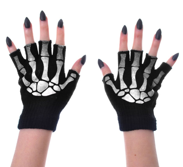 Gloves - Black / White Fingerless