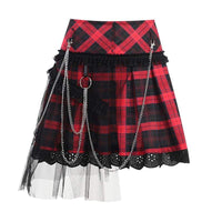 Skirt - Red Plaid/Mesh Skirt